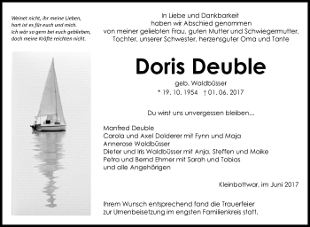 Traueranzeige von Doris Deuble von Marbacher Zeitung