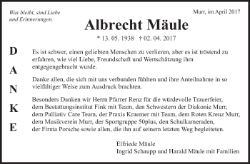 Traueranzeige von Albrecht Mäule von Marbacher Zeitung