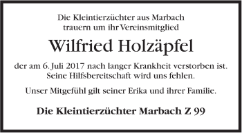 Traueranzeige von Wilfried Holzäpfel von Marbacher Zeitung