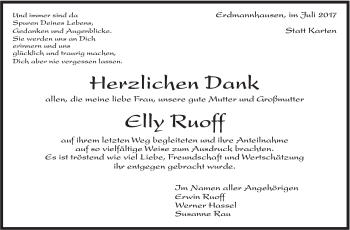 Traueranzeige von Elly Ruoff von Marbacher Zeitung