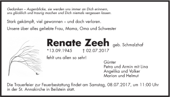 Traueranzeige von Renate Zeeh von Marbacher Zeitung