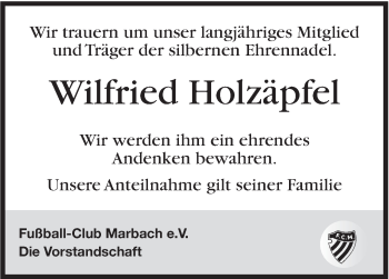 Traueranzeige von Wilfried Holzäpfel von Marbacher Zeitung