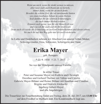 Traueranzeige von Erika Mayer von Marbacher Zeitung
