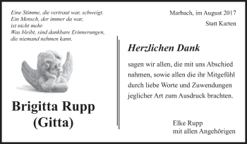 Traueranzeige von Brigitta Rupp von Marbacher Zeitung