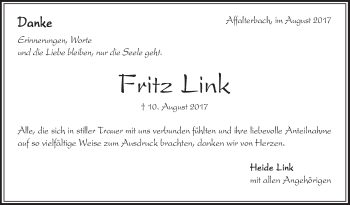 Traueranzeige von Fritz Link von Marbacher Zeitung