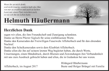 Traueranzeige von Helmuth Häußermann von Marbacher Zeitung