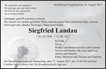 Traueranzeige von Siegfried Landau von Marbacher Zeitung