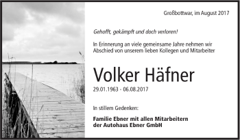 Traueranzeige von Volker Häfner von Marbacher Zeitung