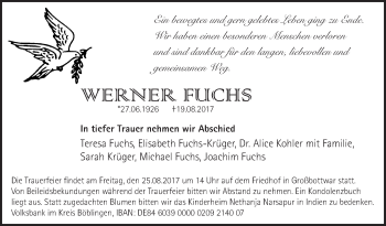 Traueranzeige von Werner Fuchs von Marbacher Zeitung