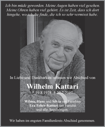Traueranzeige von Wilhelm Kattari von Marbacher Zeitung