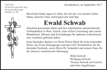Traueranzeige von Ewald Schwab von Marbacher Zeitung