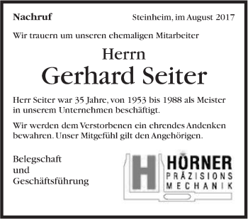Traueranzeige von Gerhard Seiter von Marbacher Zeitung