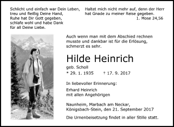 Traueranzeige von Hilde Heinrich von Marbacher Zeitung