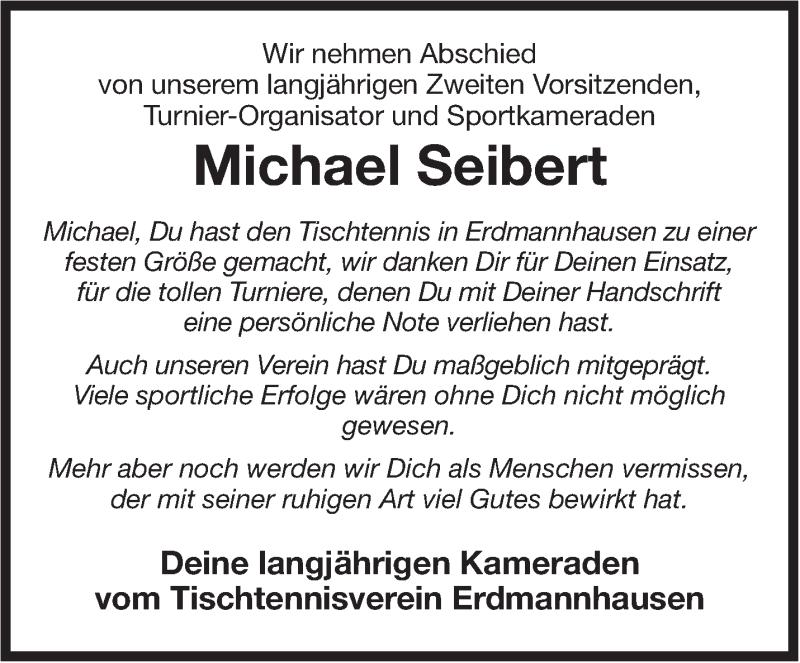  Traueranzeige für Michael Seibert vom 14.09.2017 aus Marbacher Zeitung