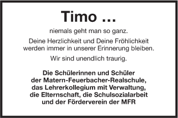 Traueranzeige von Timo Kraft von Marbacher Zeitung