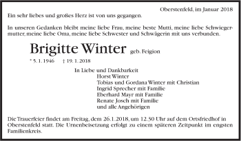 Traueranzeige von Brigitte Winter von Marbacher Zeitung