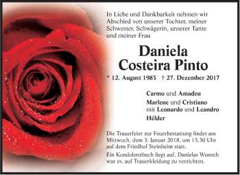 Traueranzeige von Daniela Costeira Pinto von Marbacher Zeitung
