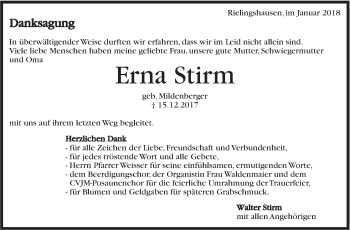 Traueranzeige von Erna Stirm von Marbacher Zeitung