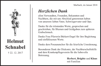 Traueranzeige von Helmut Schnabel von Marbacher Zeitung