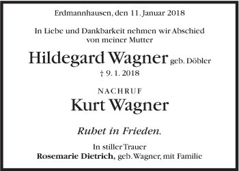 Traueranzeige von Hildegard und Kurt Wagner von Marbacher Zeitung