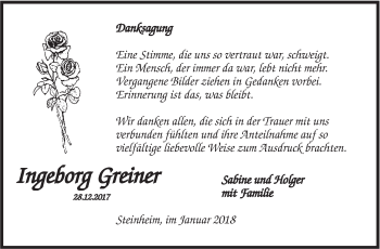 Traueranzeige von Ingeborg Greiner von Marbacher Zeitung