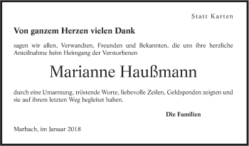Traueranzeige von Marianne Haußmann von Marbacher Zeitung