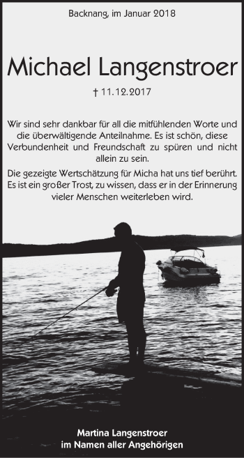 Traueranzeige von Michael Langenstroer von Marbacher Zeitung