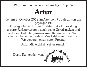Traueranzeige von Artur  von Marbacher Zeitung