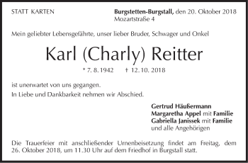Traueranzeige von Karl Reitter von Marbacher Zeitung