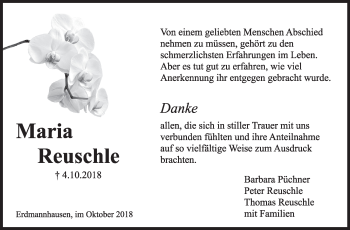 Traueranzeige von Maria Reuschle von Marbacher Zeitung