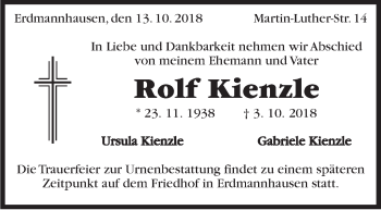 Traueranzeige von Rolf Kienzle von Marbacher Zeitung