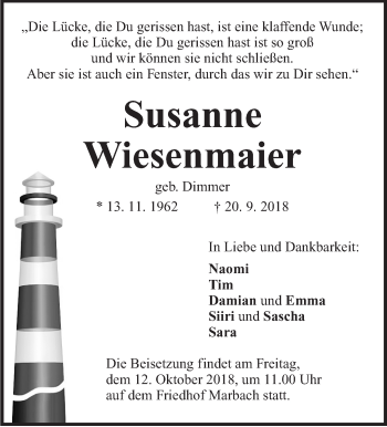 Traueranzeige von Susanne Wiesenmaier von Marbacher Zeitung