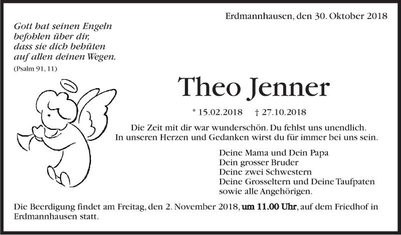  Traueranzeige für Theo Jenner vom 30.10.2018 aus Marbacher Zeitung