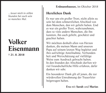 Traueranzeige von Volker Eisenmann von Marbacher Zeitung