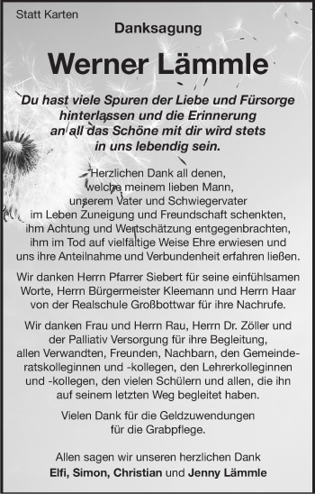 Traueranzeige von Werner Lämmle von Marbacher Zeitung