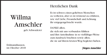 Traueranzeige von Willma Amschler von Marbacher Zeitung