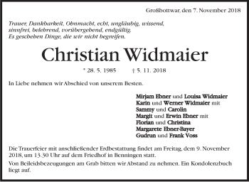 Traueranzeige von Christian Widmaier von Marbacher Zeitung