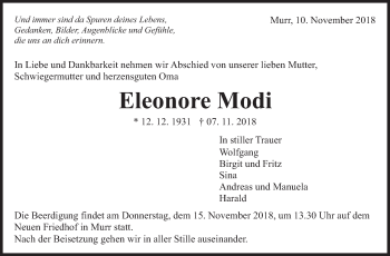 Traueranzeige von Eleonore Modi von Marbacher Zeitung