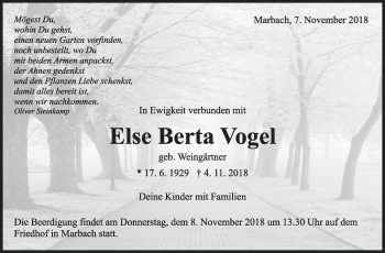 Traueranzeige von Else Berta Vogel von Marbacher Zeitung