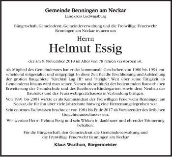 Traueranzeige von Helmut Essig von Marbacher Zeitung