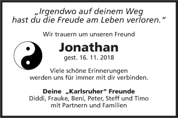 Traueranzeige von Jonathan  von Marbacher Zeitung