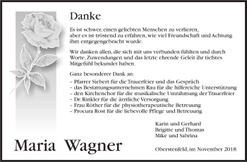 Traueranzeige von Maria Wagner von Marbacher Zeitung