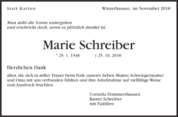 Traueranzeige von Marie Schreiber von Marbacher Zeitung