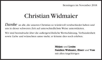 Traueranzeige von Christian Widmaier von Marbacher Zeitung