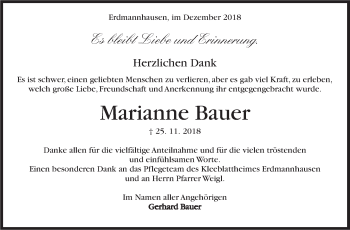 Traueranzeige von Marianne Bauer von Marbacher Zeitung