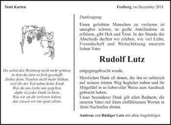 Traueranzeige von Rudolf Lutz von Marbacher Zeitung
