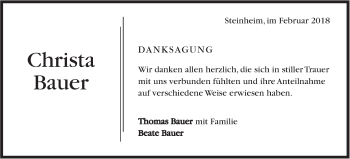 Traueranzeige von Christa Bauer von Marbacher Zeitung