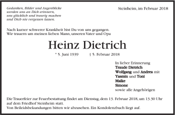 Traueranzeige von Heinz Dietrich von Marbacher Zeitung