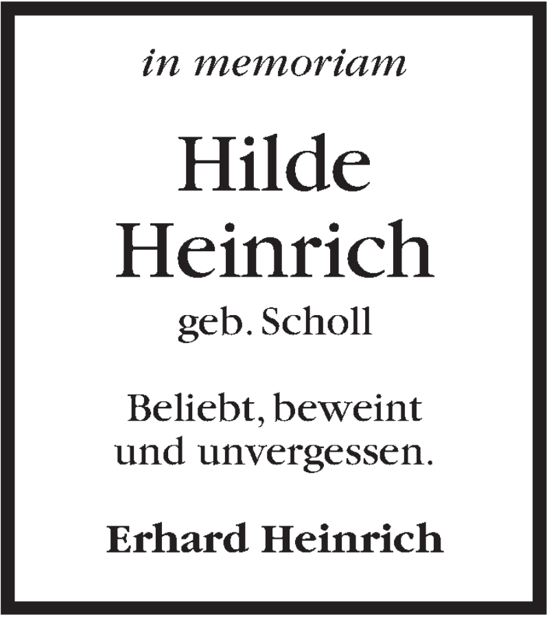  Traueranzeige für Hilde Heinrich vom 07.02.2018 aus Marbacher Zeitung