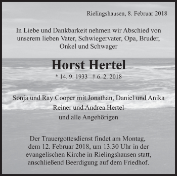 Traueranzeige von Horst Hertel von Marbacher Zeitung